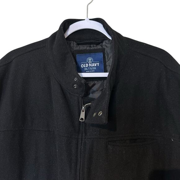 Old Navy Pea Coat XXL Black Short Quilted Lining Wool Blend Pockets Full Zip - Picture 3 of 9